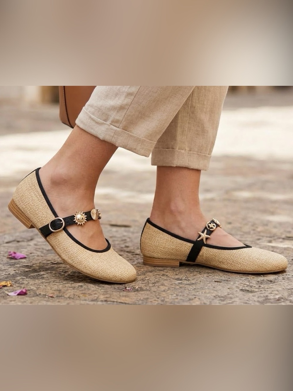 New! Time and Tru Raffia Charm Strap Mary Jane Shoes Womens Size 7